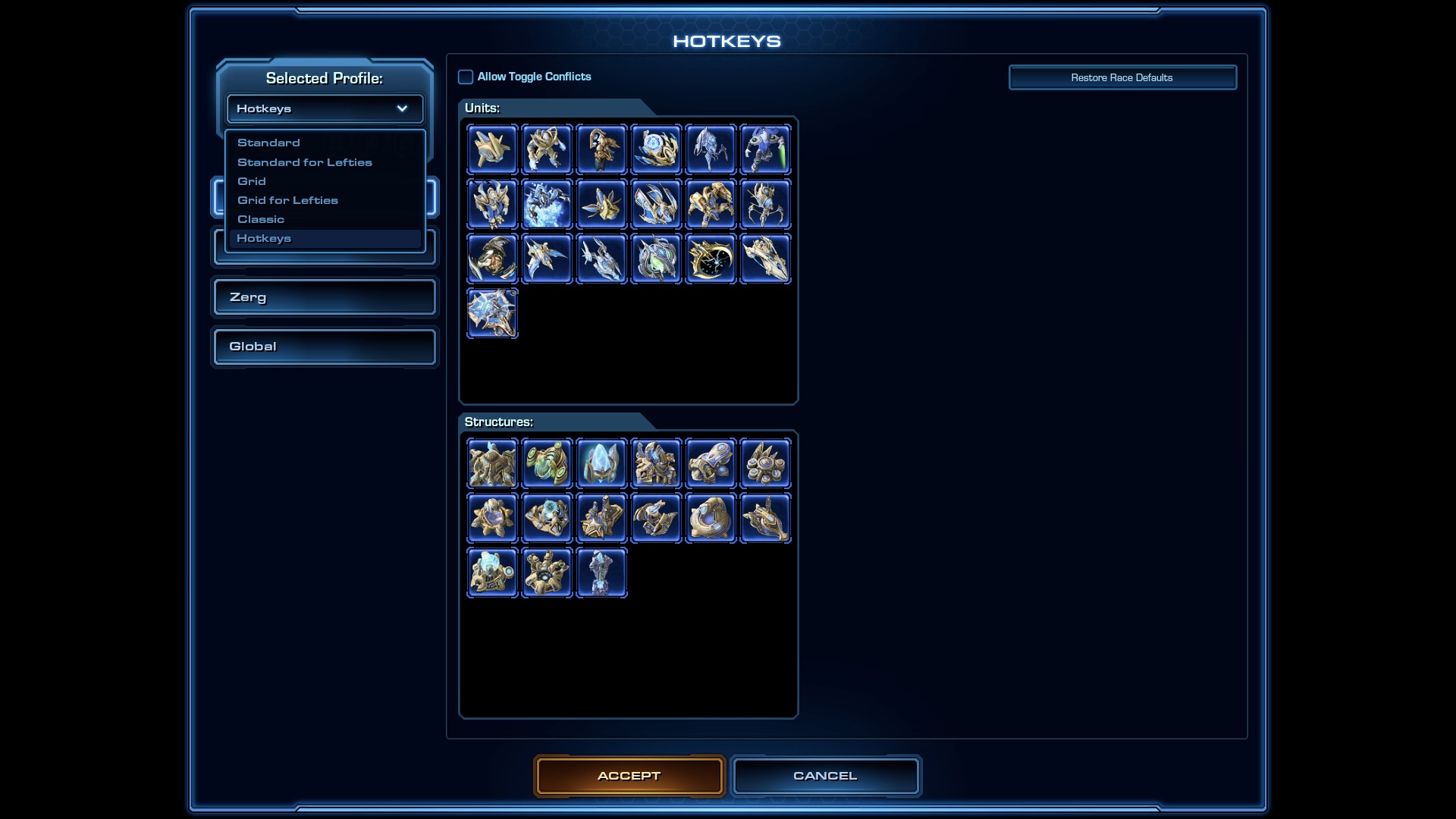 [The gameplay options pane]